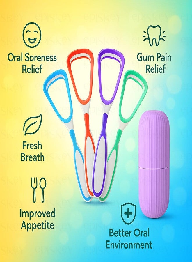 Episkey Soft Double Action Tongue Cleaner Scrapper For Kids and Adults With Travel Capsule Plastic Tooth brush paste holder flexible design for health, Oral care tool Easy To use - Pack of 4 (SCRAPPER_CASE_4) - Image 4